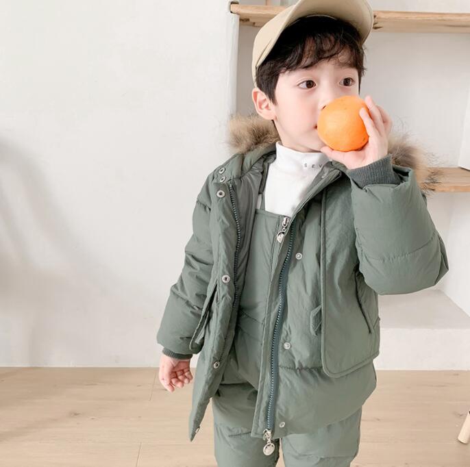 ジャンプスーツ ベビー カバーオール 子供服 ロンパース ダウンコート　2点セット　男の子 女の子 ダウンコート ファー付き あったか 雪遊び キッズ カバーオール ダウンコート ベビー服 ファスナー 防寒 防水加工 前開き 防寒 90cm 100cm 110cm　120cm　130cmのサムネイル