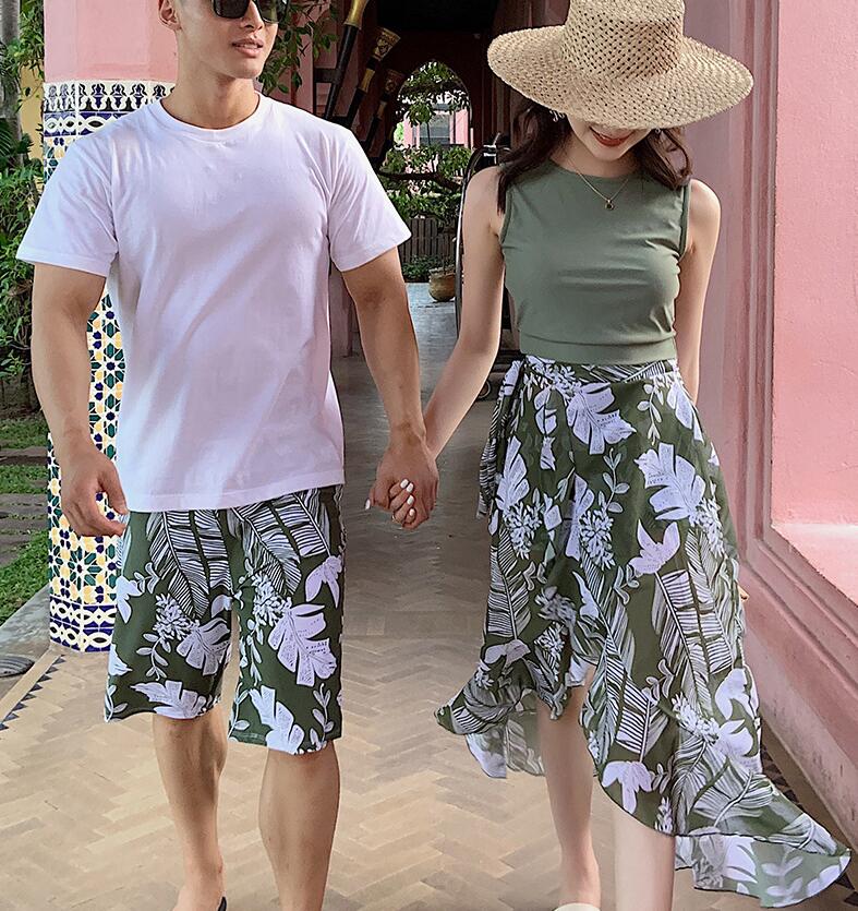 水着ペア ペアルック カップル水着 レディース メンズ 4点セット 　パッド付き メンズ水着 男性用 ビーチパンツ サーフパンツ みずぎ mizugi ミズギ 男女 温泉 ハネムーン 蜜月 海外旅行 新婚旅行 夏 2colors