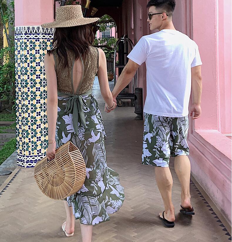 水着ペア ペアルック カップル水着 レディース メンズ 4点セット 　パッド付き メンズ水着 男性用 ビーチパンツ サーフパンツ みずぎ mizugi ミズギ 男女 温泉 ハネムーン 蜜月 海外旅行 新婚旅行 夏 2colors