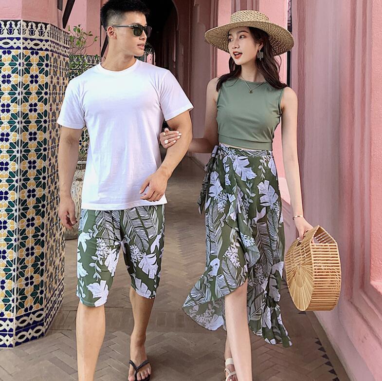 水着ペア ペアルック カップル水着 レディース メンズ 4点セット 　パッド付き メンズ水着 男性用 ビーチパンツ サーフパンツ みずぎ mizugi ミズギ 男女 温泉 ハネムーン 蜜月 海外旅行 新婚旅行 夏 2colors