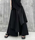 ワイドパンツ 変形パンツ ロングパンツ 黒 モード系 原宿系 ビッグシルエット ゆったり レディース スカート風 アシンメトリー ウエストゴム ゴム入り 春服 夏服 春服 プレゼント