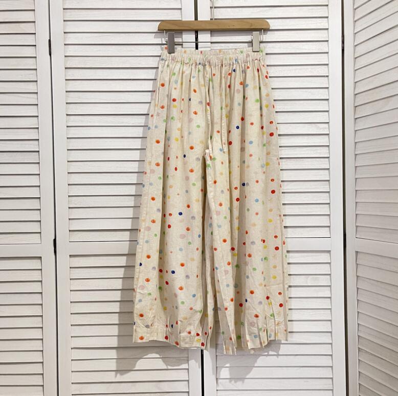 リネンパンツ　ロングパンツ　トッド柄　春秋　ロング丈　ボトムス　下着　レディース　女の子　かわいい　ナチュラル　シンプル　コットン　重ね着　カジュアル　大人可愛い　森ガール