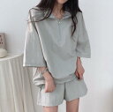 セットアップ レディース 2点セット 五分袖 夏服 かわいい ゆったり 半袖Tシャツ+ショートパンツ トップス パンツ 薄手 シャツ 春夏 無地 可愛い 通学 ...