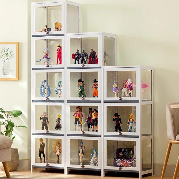 アクリル コレクションケース 上下スライド式扉 竹製 4層　5層 大型 ロータイプ フィギュアコレクショ..