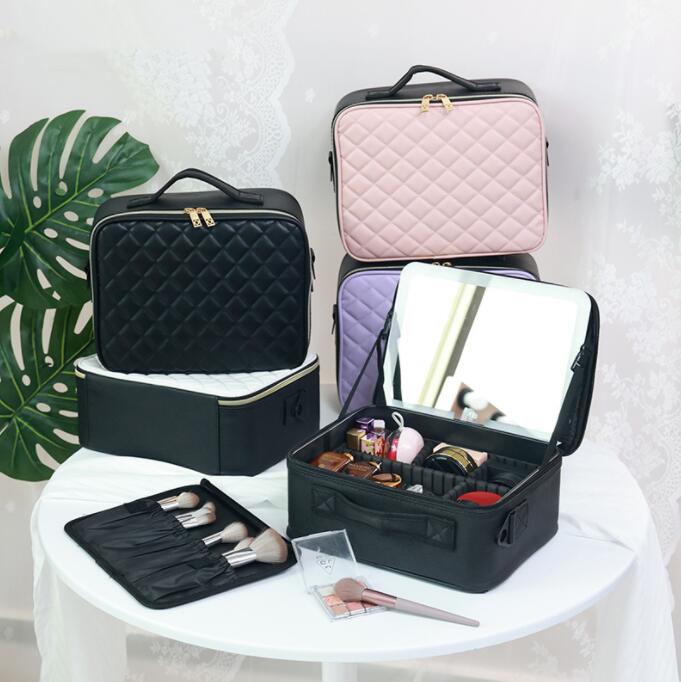 メイクボックス 鏡付き ライト付き 大容量 持ち運び おしゃれ 間仕切り 3色調光 メイク 収納 コスメボ..