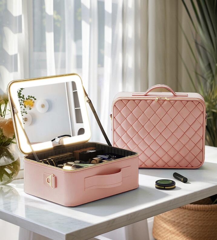 メイクボックス 鏡付き ライト付き 大容量 持ち運び おしゃれ 間仕切り 3色調光 メイク 収納 コスメボ..