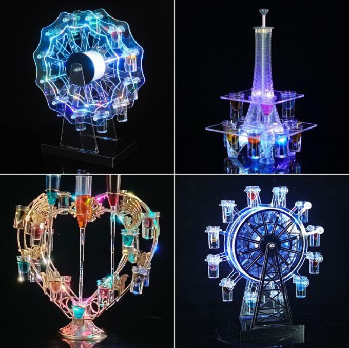 LED酒グラス棚 酒カップホルダー テキーラ観覧車 酒グラススタンド ワインラック クラブ カラオケ 居酒..