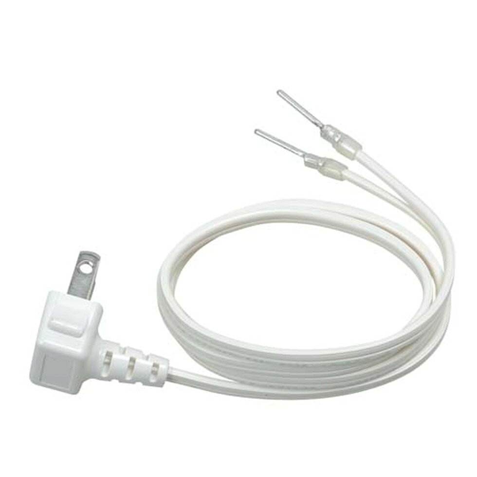 品番：P-250DC ダイレクトコンセントプラグ変換コード 速結端子タイプのロスナイ（パイプ用ファンにも使用可能）の電源をコンセントよりとる場合に使用します。 ・電源コード：2芯平形ビニルコード ・コードクリップ、ネジ付属 ・定格125V7A 主な機能・仕様 ・ダイレクトコンセントタイプで室内コンセントを利用して電源をとる方式に変更する場合に使用します。 ・コード長：約2500mm ・定格125V7A 外形寸法(高さ×幅×奥行) (mm) 2500
