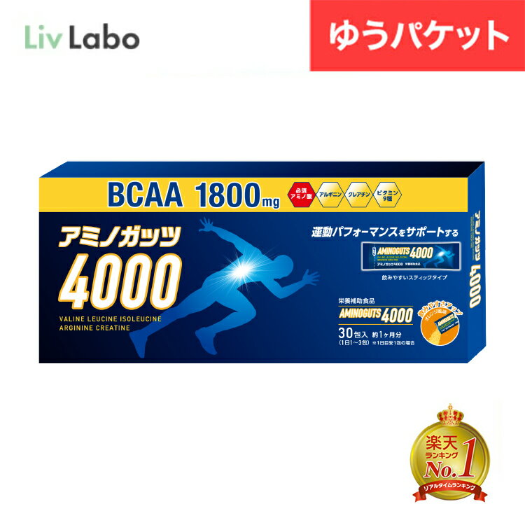 アミノガッツ4000 アミノ酸 BCAA 5gx30包 | アルギニン クレアチン オレンジ風味 顆粒スティックタイプ 栄養補助食品 9種類のビタミン 訳あり 飲みやすい 顆粒 トレーニング ランニング 栄養補給 持ち運び 筋トレ 新生活 一人暮らし 4580101208131