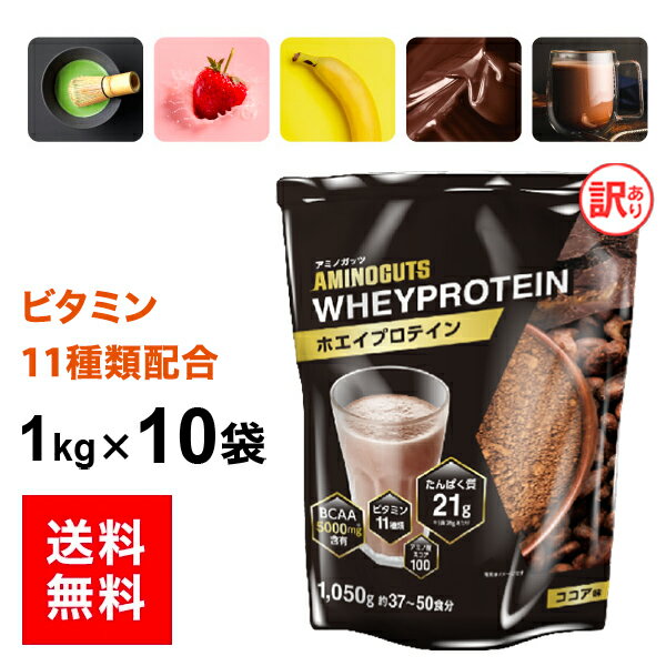 プロテイン 10kg 500食分 国内生産 送料無料 ココア バナナ ストロベリー ミルクチョコ 抹茶 最安値に挑戦中 | 1050g×10袋 10キロ タンパク質 ホエイプロテイン ダイエット アミノ酸 筋トレ アミノガッツ BODYON 新生活 一人暮らし