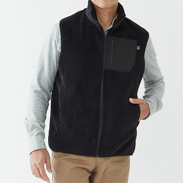 セルヴァン 毛布でつくった暖かメンズベスト フロントファスナーで着脱簡単