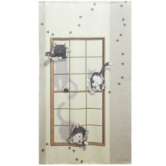 メール便送料無料　3Dアートのれん（いたずらキャット）　【メーカーよりの直送品の為、キャンセル不可..