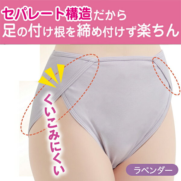 綿100%足口らくらく解放感ショーツ2色組　(ラベンダー&ベージュ)　3Lあります　ふんどしショーツ　リンパ解放ショーツ　セルヴァン　メール便送料無料