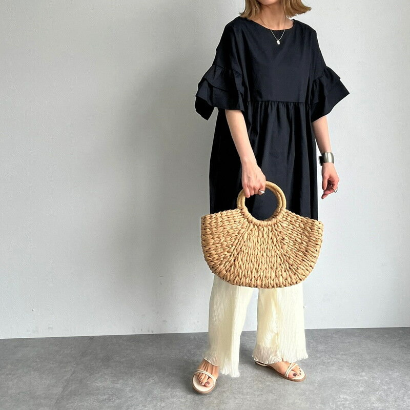 即納商品 チュニック 半袖 レディース 夏 春 秋 フレア袖 フリル袖 大きいサイズ ゆったり Tシャツ ロンT ブラウス オシャレ カジュアル ウエストギャザー 着回し 体型カバー ゆったり ゆるっと Aライン