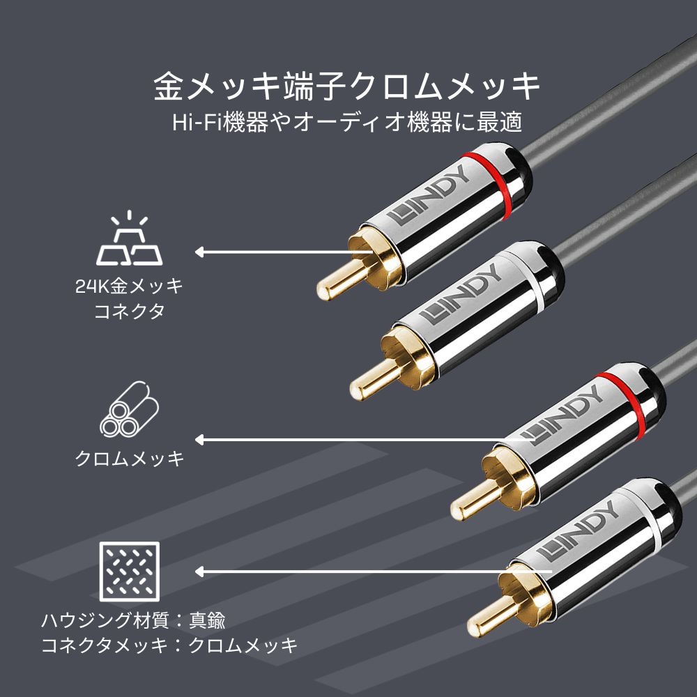 LINDY CROMO LINE �ǥ奢�� �ե��� �����ǥ��������֥� 24K ���å��ץ饰 �Υ����㸺 HiFi RCA���ƥ쥪�����֥� �ۡ��ॷ������ DAC ����� �ߥ����� DJ���� �쥳���ǥ��� ������ɥ����ƥ� �ϥ��쥾�б� ���ԡ����� Blu-ray DVD CD�ץ졼�䡼 �����ߥ�PC AV����