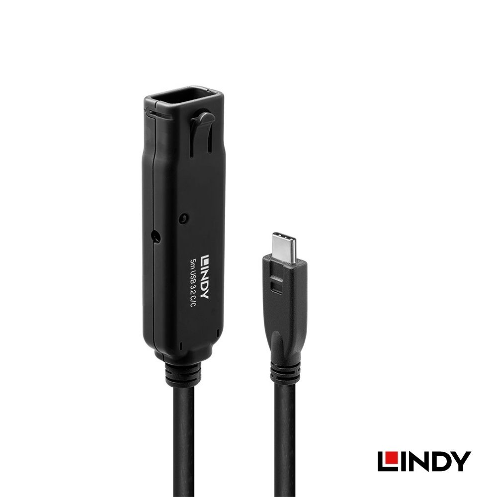 LINDY 5m USB3.2 Gen2 Type-C アクティブ延長ケーブル データ転送のみ 延長ケーブル Type-C USB3.2 Gen2 10Gbps アクティブ リピーター ケーブル 信号増幅 安定転送 フック付 DC給電ポート搭載 最大15m連結 Windows Mac 両対応 USB-Cロングケーブル 10Gbps高速転送