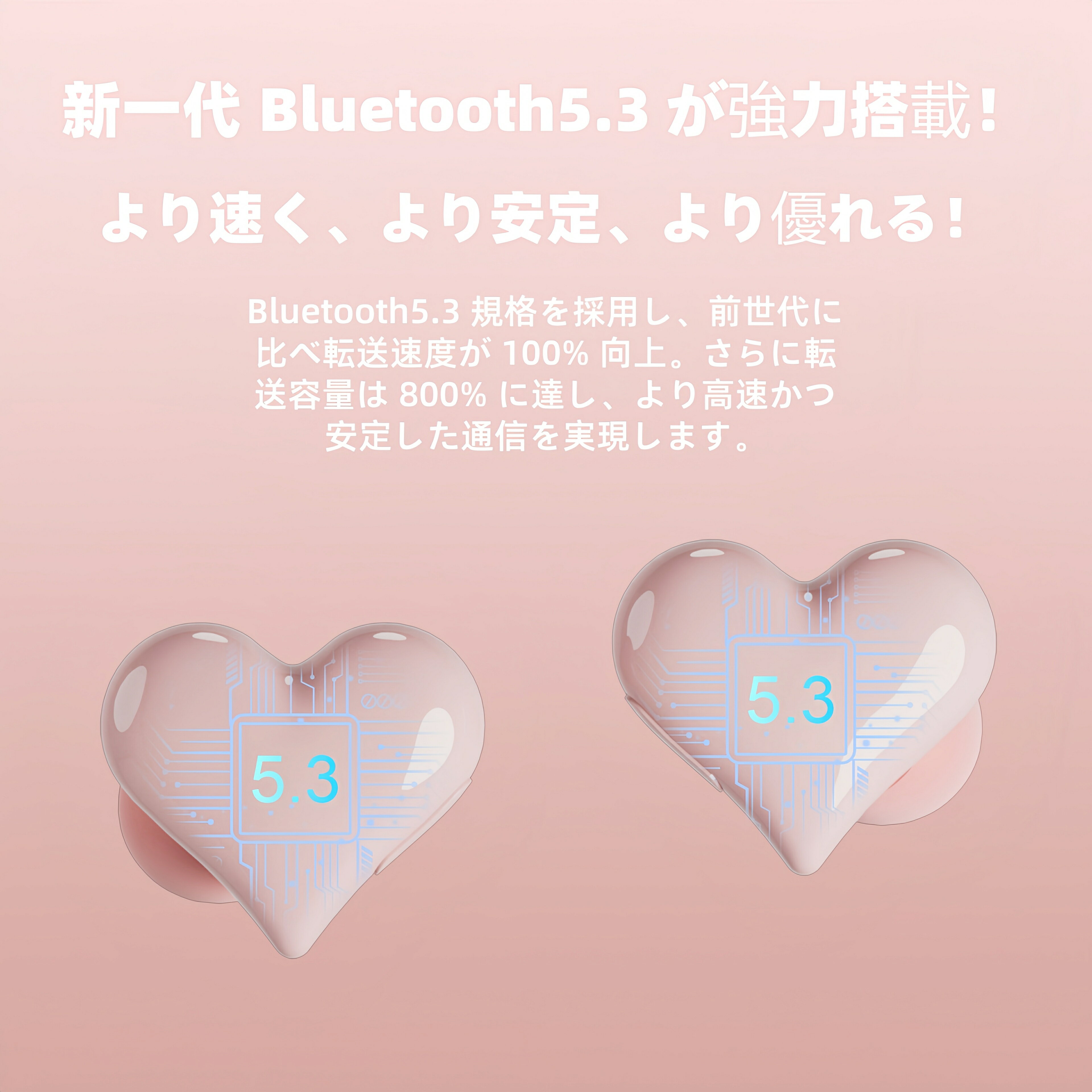 【2026新登場】 ハート型 ワイヤレスイヤホン Bluetooth5.3 Hi-Fi音質 ハートの形 ピンク 可愛い イヤホン 48時間連続再生 ENC/AACノイズキャンセリング IPX7防水 Type-C急速充電 自動ペアリング 軽量 コンパクト 片耳/両耳モード iPhone/Android対応 ギフト プレゼント ll-gt-10000024 Mocay サンプル画像3