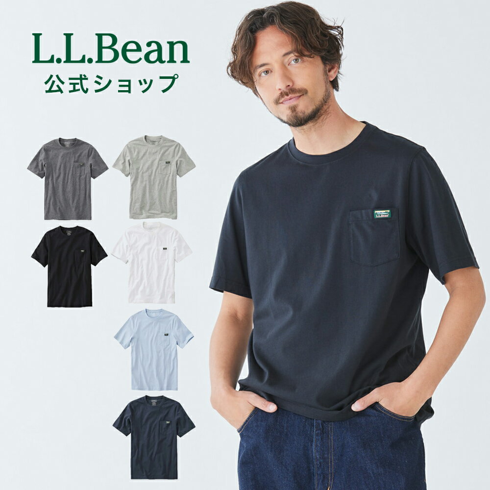 エルエルビーン ケアフリー アンシュリンカブル ティ ポケット付き カタディン ロゴ | Tシャツ メンズ アウトドア ブランド 半袖 綿100% ポケット ワンポイント 防シワ l.l.bean llbean llビーン ティーシャツ 半袖tシャツ