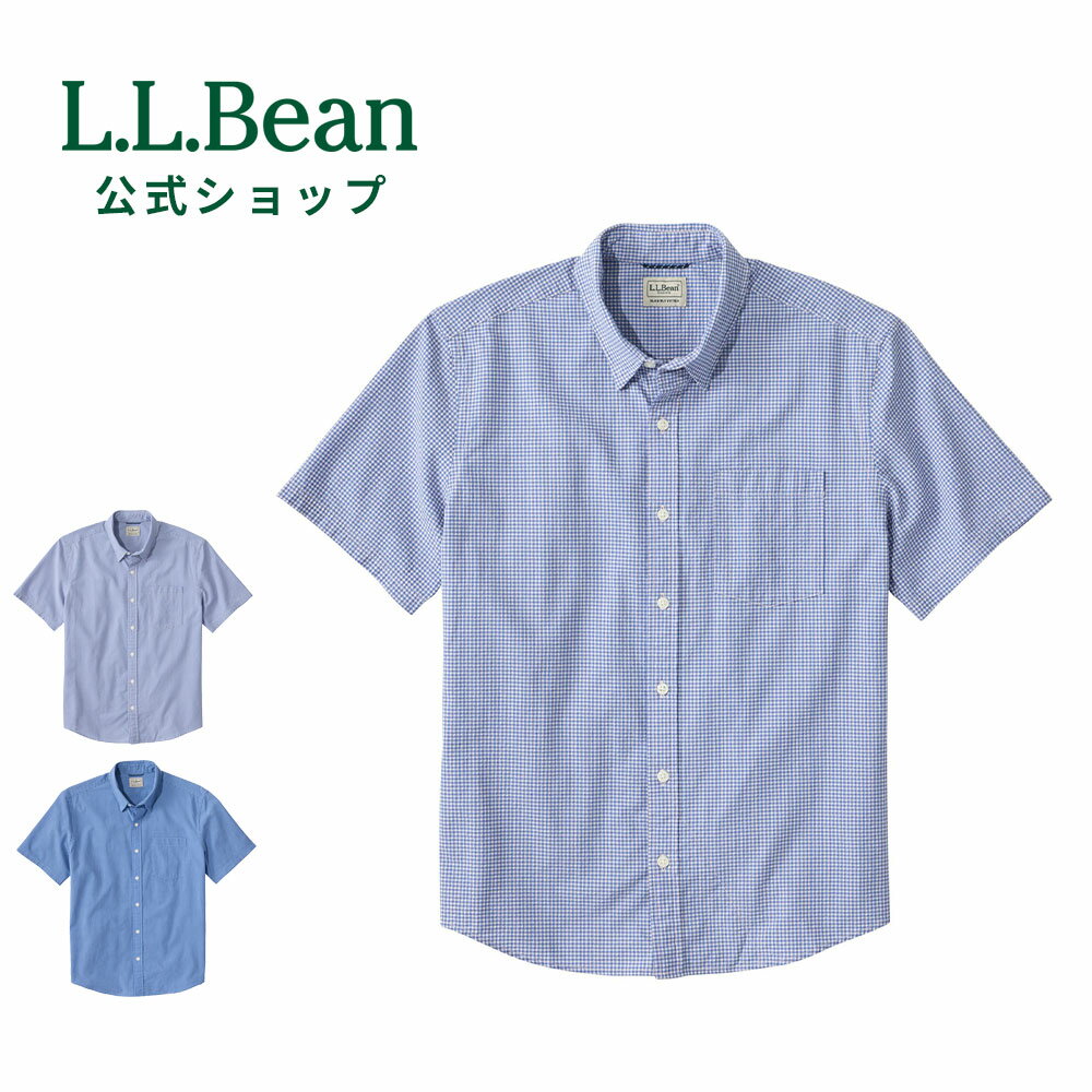 Button-Down Shirt - 【公式】 エルエルビーン コンフォート ストレッチ パフォーマンス シアサッカー シャツ 半袖 スライトリー フィット プラッド 半袖シャツ トップス メンズ アウトドア ブランド 速乾 透湿 伸縮 ストレッチ ポケット カジュアル 涼しい チェック L.L.Bean LLBean llビーン