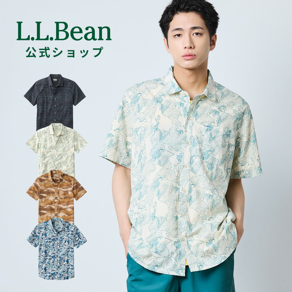 Rakuten - 【楽天スーパーSALE15%OFF】【公式】 エルエルビーン オールアドベンチャー シャツ 半袖シャツ 半袖 カジュアル プリント 襟付き メンズ アウトドア ブランド 綿混 オーガニックコットン 軽量 通気 透湿 速乾 ポケット サングラスホルダー 総柄 ビジネス リゾート L.L.Bean