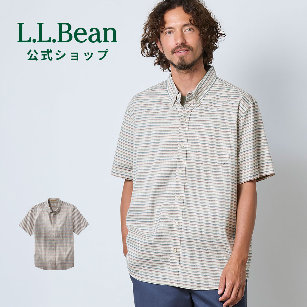 乐天商城 - 【公式】 エルエルビーン ストーンコースト ヘンプ シャツ スライトリー フィット 半袖 ストライプ 半袖シャツ カジュアルシャツ リネンシャツ トップス ボタンダウン メンズ アウトドア ブランド 綿 軽量 通気 涼しい 胸ポケット ボーダー L.L.Bean LLBean llビーン