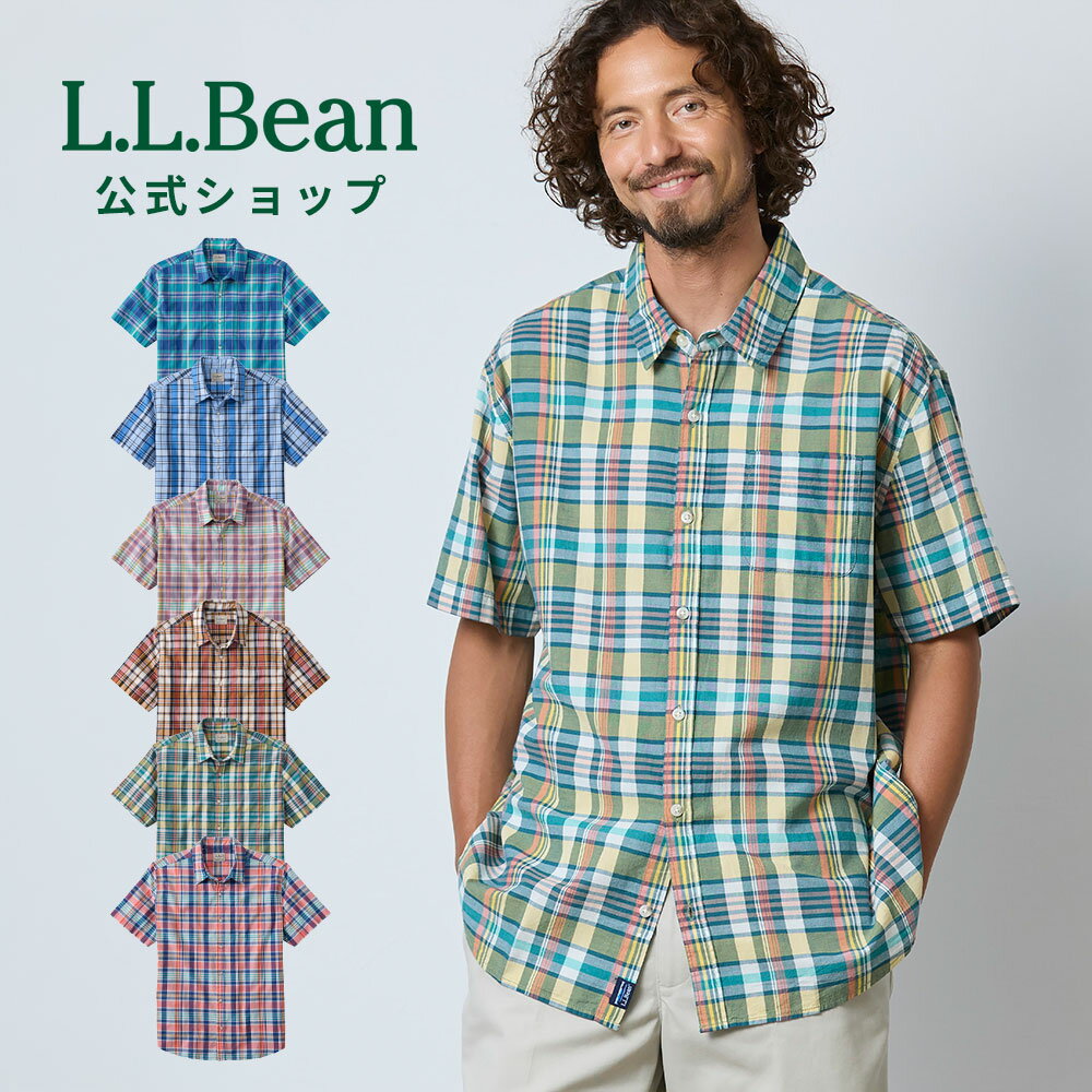 乐天商城 - 【公式】 エルエルビーン マドラス シャツ 半袖 スライトリー フィット 半袖シャツ トップス 襟 襟付き メンズ アウトドア ブランド 綿100％ コットン 通気性 薄手 チェック チェック柄 胸ポケット 涼しい 羽織 春 夏 カジュアル ビジネス L.L.Bean LLBean llビーン llbeen