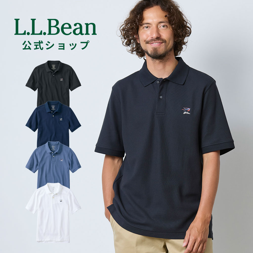 乐天商城 - 【公式】 エルエルビーン プレミアム ダブル エル ポロシャツ 半袖 タイド フライ刺繍 半袖ポロシャツ 襟 襟付き メンズ アウトドア ブランド コットン 綿100% ロゴ刺繍 ワンポイント 無地 スリット クールビズ 白 紺 黒 厚手 ビジネス L.L.Bean LLBean llビーン llbeen