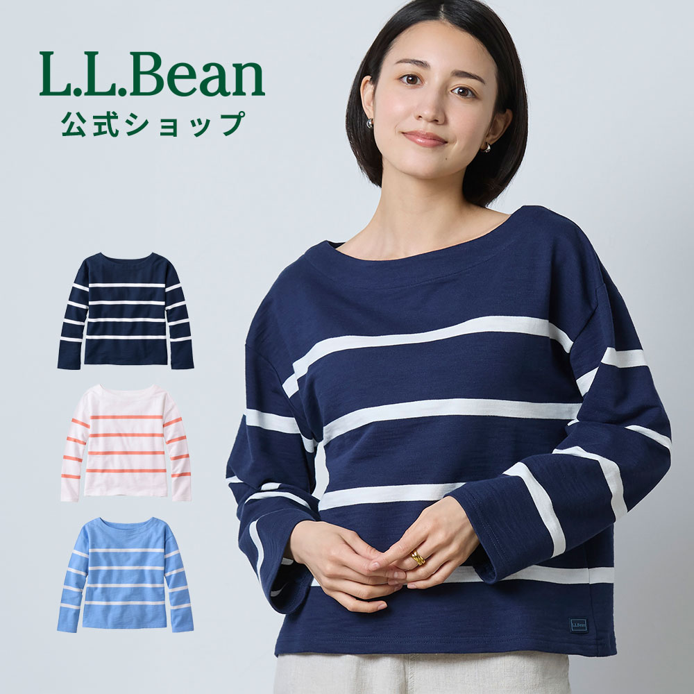 乐天商城 - 【公式】 エルエルビーン ピークス アイランド スウェットシャツ スウェット 長袖 トレーナー ボートネック ボーダー ストライプ ウィメンズ レディース アウトドア ブランド 綿100% 軽量 丈短め ゆったりめ ドロップショルダー 春 秋 冬 L.L.Bean LLBean llビーン llbeen