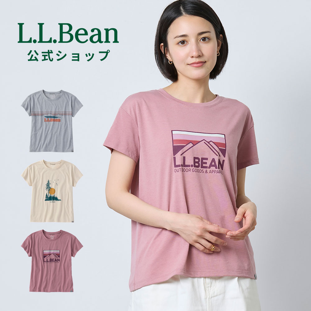 乐天商城 - 【公式】 エルエルビーン マウンテンサイド クルーネック ティ 半袖 グラフィック Tシャツ トップス 半袖Tシャツ ウィメンズ レディース アウトドア ブランド 吸水 速乾 ドライ 綿混 ロゴ プリント ゆったり ドロップショルダー カジュアル L.L.Bean LLBean llビーン llbeen