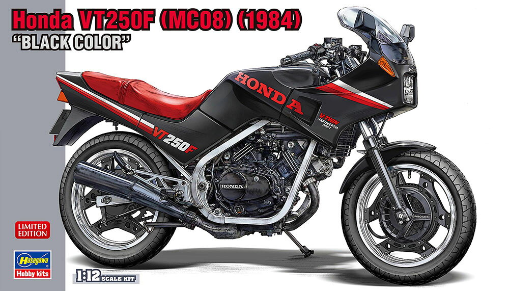 ベストセラースーパースポーツVT250F 「ブラックカラー」登場！ パーツカラーはカウル・タンク・シートカウルがブラック、 シートがレッドです。 デカール（マーキング） ブラック（黒/赤の配色）