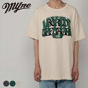 MYne Printed Tee Myne マイン G10TS030 tシャツ 半袖 ゆったり メンズ レディース ブランド おしゃれ カジュアル ロゴ プリント ダメージ加工 ブラック 黒 グリーン 緑 ホワイト 白 2024 春 春夏 夏