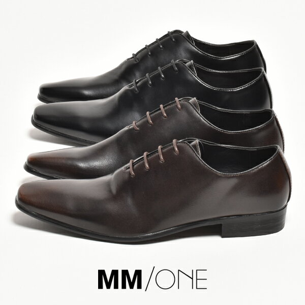 ビジネスシューズ メンズ 革靴 おしゃれ ホールカット ワンピース ブランド MM/ONE エムエムワン 短靴 ドレスシューズ レースアップシューズ 紐靴 プレ...