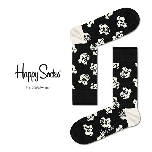 ハッピーソックス 靴下 レディース happy socks ハッピーソックス 靴下 レディース メンズ おしゃれ 黒 スニーカー ブランド ビジネス クルー丈 ソックス くつ下 可愛い かわいい 綿混 カジュアル アニマル柄 ドッグ 犬 総柄 ブラック ギフト プレゼント 誕生日 Doggo Sock DOG01-9100 2024 春 春夏 夏