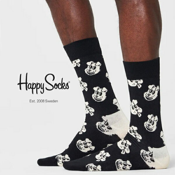 ハッピーソックス 靴下 レディース happy socks ハッピーソックス 靴下 レディース メンズ おしゃれ 黒 スニーカー ブランド ビジネス クルー丈 ソックス くつ下 可愛い かわいい 綿混 カジュアル アニマル柄 ドッグ 犬 総柄 ブラック ギフト プレゼント 誕生日 Doggo Sock DOG01-9100 2024 春 春夏 夏