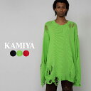 Distressed Knit Pullover G11PO031 ブランド KAMIYA カミヤ ニット メンズ レディース 長袖 プルオーバー おしゃれ ゆったり 可愛い かわいい カジュアル ダメージ加工 ブラック 黒 グリーン 緑 レッド 赤 2024 春 春夏 夏