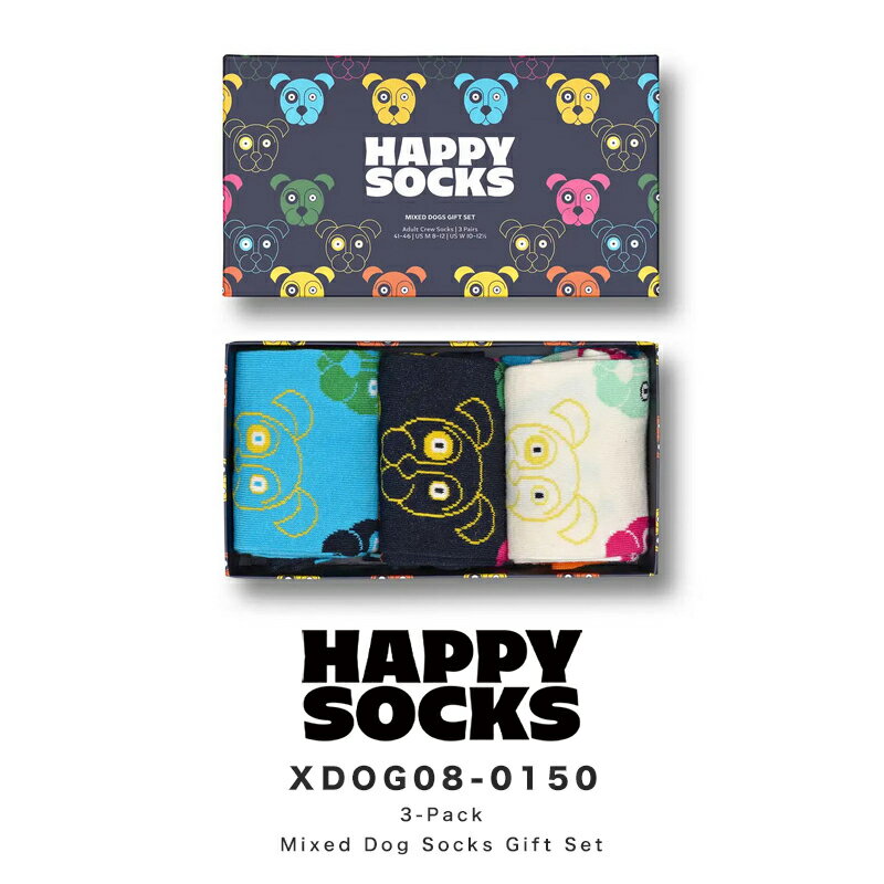 happy socks ハッピーソックス 靴下 レディース メンズ ブランド プレゼント かわいい おしゃれ 3足セット ギフトボックス クルー丈 ソックス くつ下 可愛い 綿混 カジュアル ビジネス 犬 ドッ…