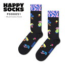 happy socks ハッピーソックス 靴下 レディース メンズ ブランド プレゼント かわいい おしゃれ クルー丈 ソックス くつ下 可愛い 綿混 カジュアル ビジネス マッシュルーム きのこ 総柄 ブラック 黒 ギフト 誕生日 Mushrooms Sock P000051 2024 春 春夏 夏