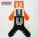 ユニバーサルオーバーオール UNIVERSAL OVERALL 靴下 3足 3p メンズ ブランド おしゃれ 黒 くつ下 クルー丈 クルーソックス リブ リブソ...