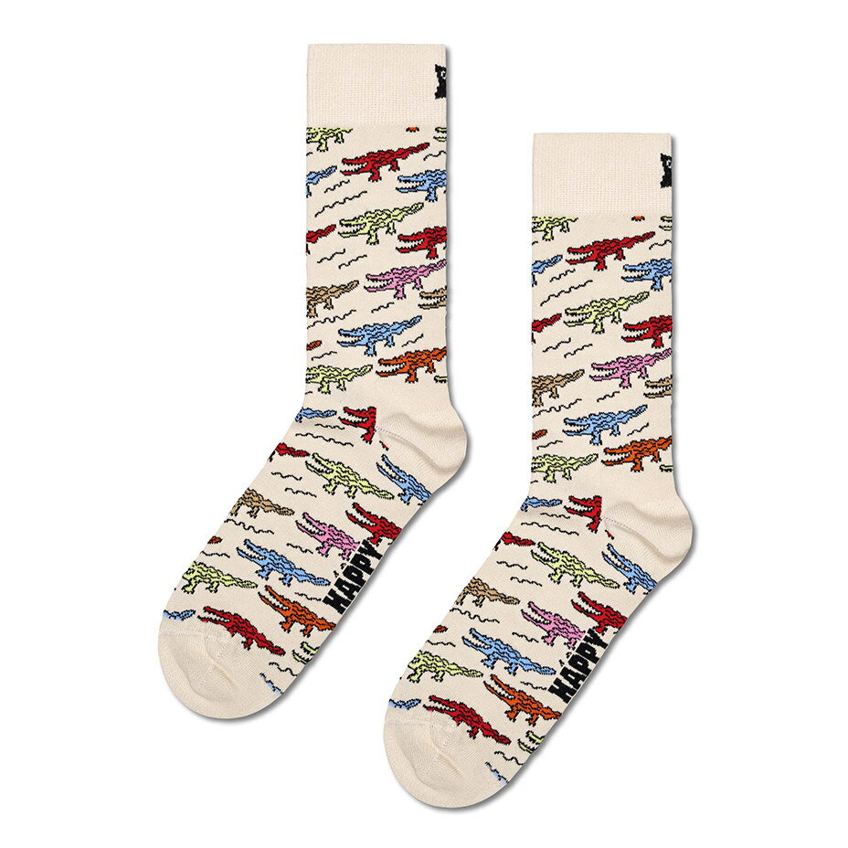 happy socks ハッピーソックス 靴下 レディース メンズ おしゃれ ブランド かわいい クルー丈 ミドル丈 ソックス くつ下 可愛い 綿 コットン 綿混 カジュアル ビジネス 派手 総柄 クロコダイル アニマル柄 Crocodile Sock P000713 2025 春 春夏 夏