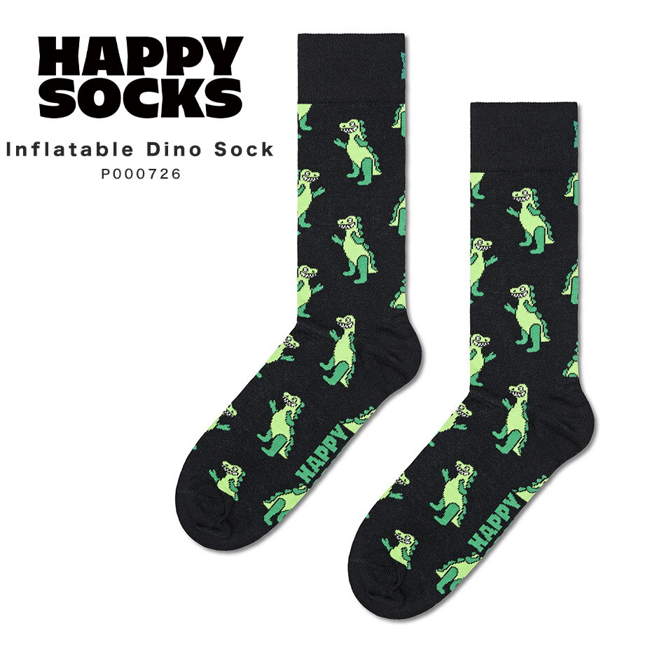 happy socks ハッピーソックス 靴下 レディース メンズ おしゃれ ブランド かわいい クルー丈 ミドル丈 ソックス くつ下 可愛い 綿 コットン 綿混 カジュアル ビジネス 派手 総柄 恐竜 ブラッ…