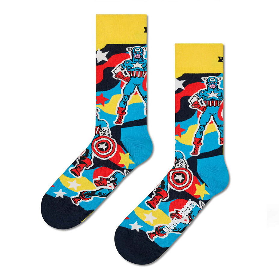 happy socks ハッピーソックス ギフト MARVEL Avengers Captain America Sock マーベル アベンジャーズ キャプテン・アメリカ P003586 靴下 メンズ レディース おしゃれ ブランド かわいい ビジネス ソックス スニーカー クルー丈 くつ下 カジュアル 総柄 2025 春 春夏 夏