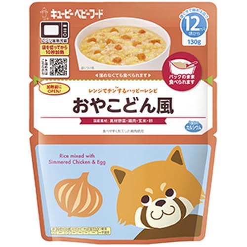 広告文責・販売事業者名:株式会社ビューティーサイエンスTEL 050-5536-7827・・・・・　商　品　詳　細　・・・・・ 商品名 キユーピー MR-10 レンジでチンするハッピーレシピ おやこどん風 130g 内容量 130g 商品詳細 【12ヵ月頃～】 おいしさや素材のこだわりはそのままに便利な電子レンジ対応パウチ 原材料 玄米(国産)、鶏卵、野菜(にんじん、たまねぎ)、鶏肉加工品(鶏肉、じゃがいもでん粉、食塩)、コーンスターチ、しょうゆ(小麦・大豆を含む)、チキンエキス、砂糖、こんぶだし、食塩、かつお節/炭酸カルシウム 栄養成分 1袋(130g)当たり エネルギー81Kcal、たんぱく質2.9g、脂質1.7g、炭水化物13.5g、カルシウム150mg、食塩相当量0.5g アレルギー表示 卵・小麦・大豆・鶏肉 保存方法 高温、多湿および直射日光を避け、常温で保存してください。 備考 ※パッケージデザイン等は予告なく変更されることがあります。 ※メーカー都合により商品のリニューアル・変更及び原産国の変更がある場合があります。 区分 食品 製造国・原産国 日本 発売元・販売元 キユーピー JANコード 4901577086885