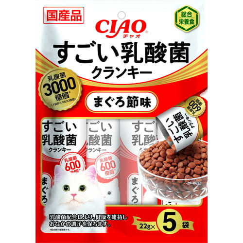 Rakuten - CIAO すごい乳酸菌クランキー まぐろ節味 22g×5袋いなば INABA チャオ 猫 ドライフード フード カリカリ すごい 乳酸菌 クランキー
