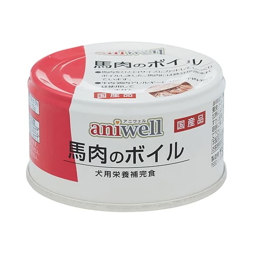 広告文責・販売事業者名:株式会社ビューティーサイエンスTEL 050-5536-7827・・・・・　商　品　詳　細　・・・・・ 商品名 aniwell 馬肉のボイル 内容量 85g 商品説明 ・馬肉をひと口サイズにカットしてじっくりとボイルしました。・美味しさも栄養も逃がさない｢生詰製法｣を採用しています。・旨味たっぷりのスープは、ドライフードにかけたり、水分補給にも最適です。・食品用のお肉を使用し、新潟の自社工場で製造しています。 原材料 馬肉、増粘多糖類 栄養成分 粗たん白質11.0％以上、粗脂肪1.0％以上、粗繊維0.5％以下、粗灰分1.5％以下、水分88.0％以下、ナトリウム0.04％以下 エネルギー 60kcal/100g 給与方法 【1日の与える量の目安】■幼犬期/2～4回に分けて体重1kg：0.5缶体重3kg：1.5缶体重5kg：2.5缶■成犬期/1～3回に分けて体重3kg：1.0缶体重5kg：1.5缶体重10kg：2.5缶・1日の必要エネルギーの2割以内を目安にしています。・初めて与える場合は少量から始めて様子を見て下さい。・ペットの運動量、体調を考慮して量を調整して下さい。 注意事項 加熱による焦げや色むらが生じることがありますが、品質には問題ありません。【保管方法】開封後は別の容器に移し替え冷蔵庫に保管し、早めに与えてください。 ご注意 ※パッケージデザイン等は予告なく変更されることがあります。 区分 ペット用品 製造国・原産国 日本 製造販売元 デビフペット 株式会社 アニウェル営業部 JANコード 4560283516224