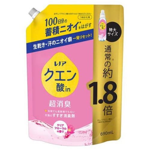 レノア クエン酸in 超消臭 すすぎ消臭剤 クリアフローラルの香り つめかえ用 特大サイズ 690mLP＆G 洗濯 洗たく用