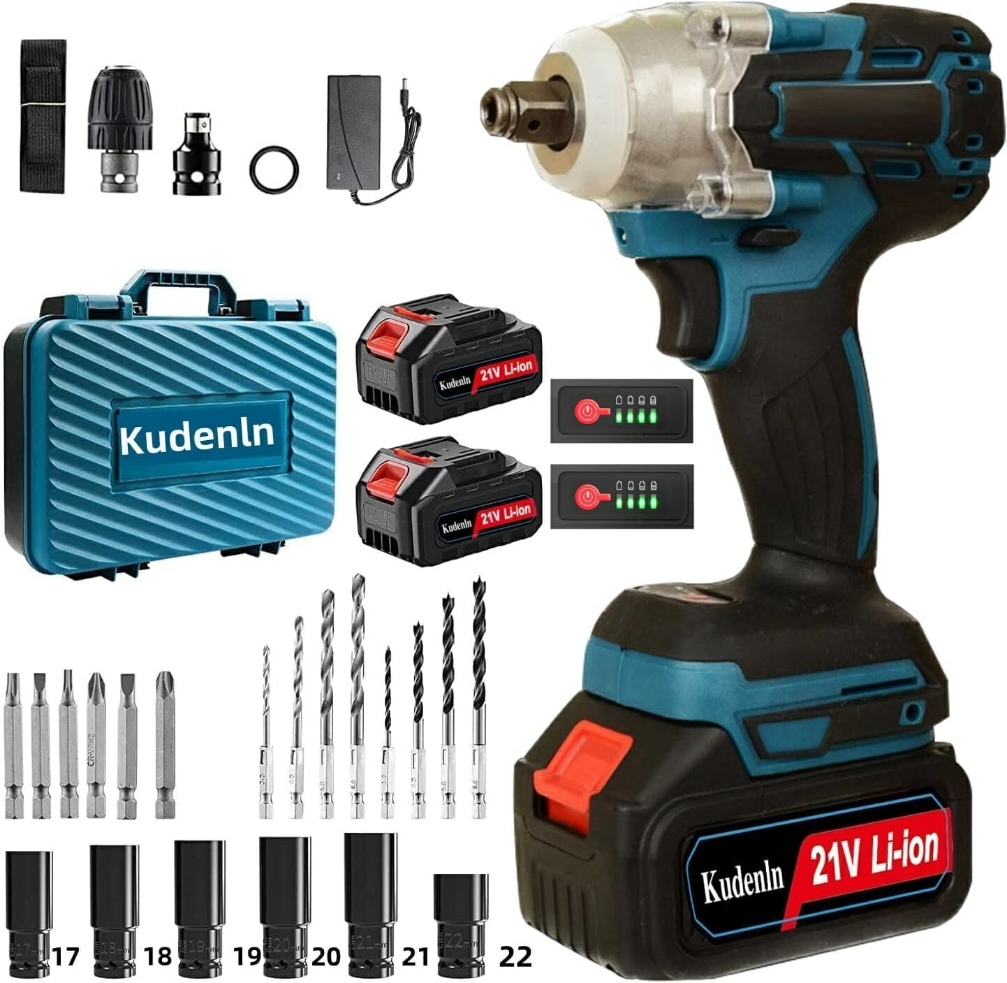 インパクトドライバー 電動 インパクトレンチ タイヤ交換インパクト ドライバー 充電式インパクトレンチ 330N・m 電池残量表示ブラシレスモータ搭載 コードレ タイヤ インパクトレンチ ドリルドライバー 小型 25点セット
