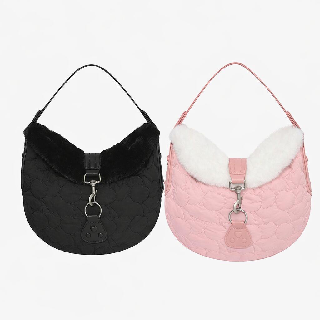 Rakuten - [送料無料] KIRSH CHERRY QUILTING FUR HAND BAG チェリー キルティング ファー ハンドバッグ（ブラック／ピンク）2色 チェリーパターン かわいい レディース ハンドバッグ 誕生日 プレゼント お祝い ギフト