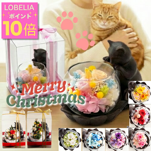 ＼ポイント10倍／ プリザーブドフラワー 猫グッズ プレゼント 女性 猫好き 置物 リビング 花 還暦祝い ブリザードフラワ- 誕生日 お祝い 古希 喜寿 米寿 傘寿 卒寿 お祝い 60代 70代 80代 お花 退職祝い クリスマス 母 祖母 おばあちゃん ケース 送料無料 猫が好き