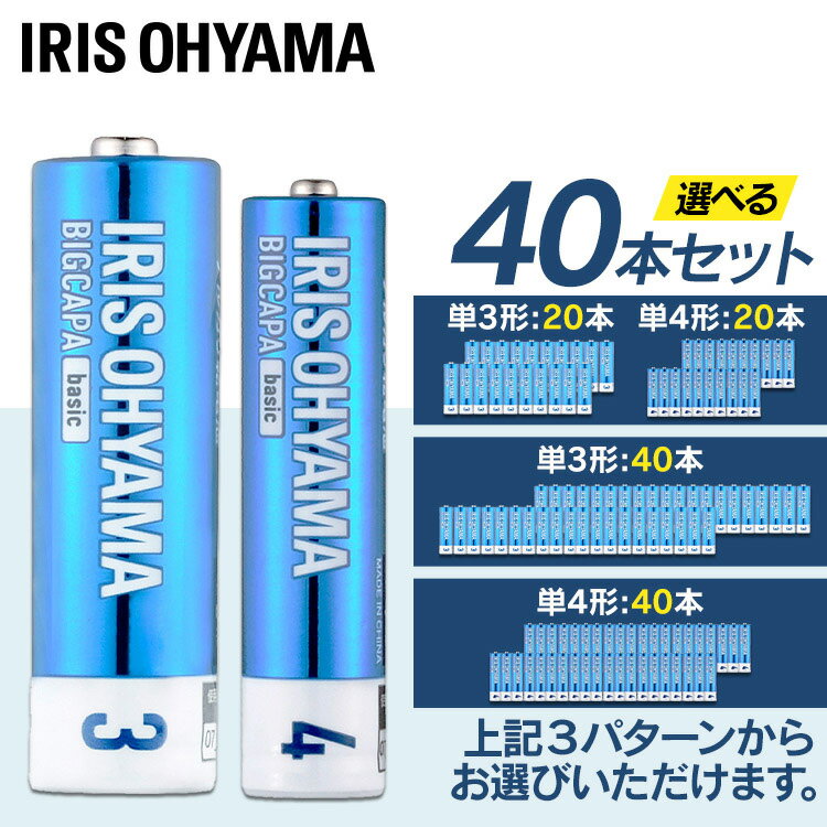 乾電池 単3 単三 単4 単四 電池 送料無料 BIGCAPA basic 単3×40本or単4×40本or単3×24本＋単4×20本 LR6Bb／4P LR03Bb／4P 3LR6Bb/12P 5年保存 アルカリ乾電池 電池【代金引換不可・日時指定不可】 【メール便】のサムネイル
