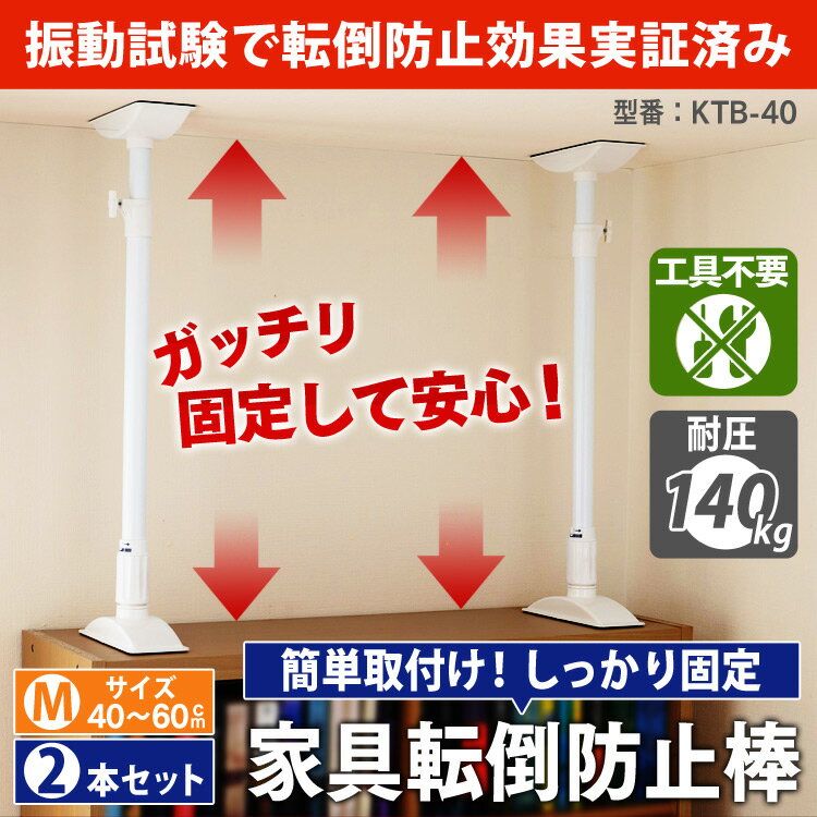 ＼ランキング1位獲得／【2本セット】家具転倒防止伸縮棒 M KTB-40（取り付け範囲 40cm〜60cm） ホワイト転倒防止用 アイリス つっぱり棒 転倒防止 突っ張り棒 地震 耐震対策 つっぱりポール 強力 地震対策 防災グッズ 家具転倒防止棒